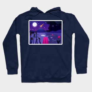 Night Lake Aesthetic Moon Comet Lotus Hoodie